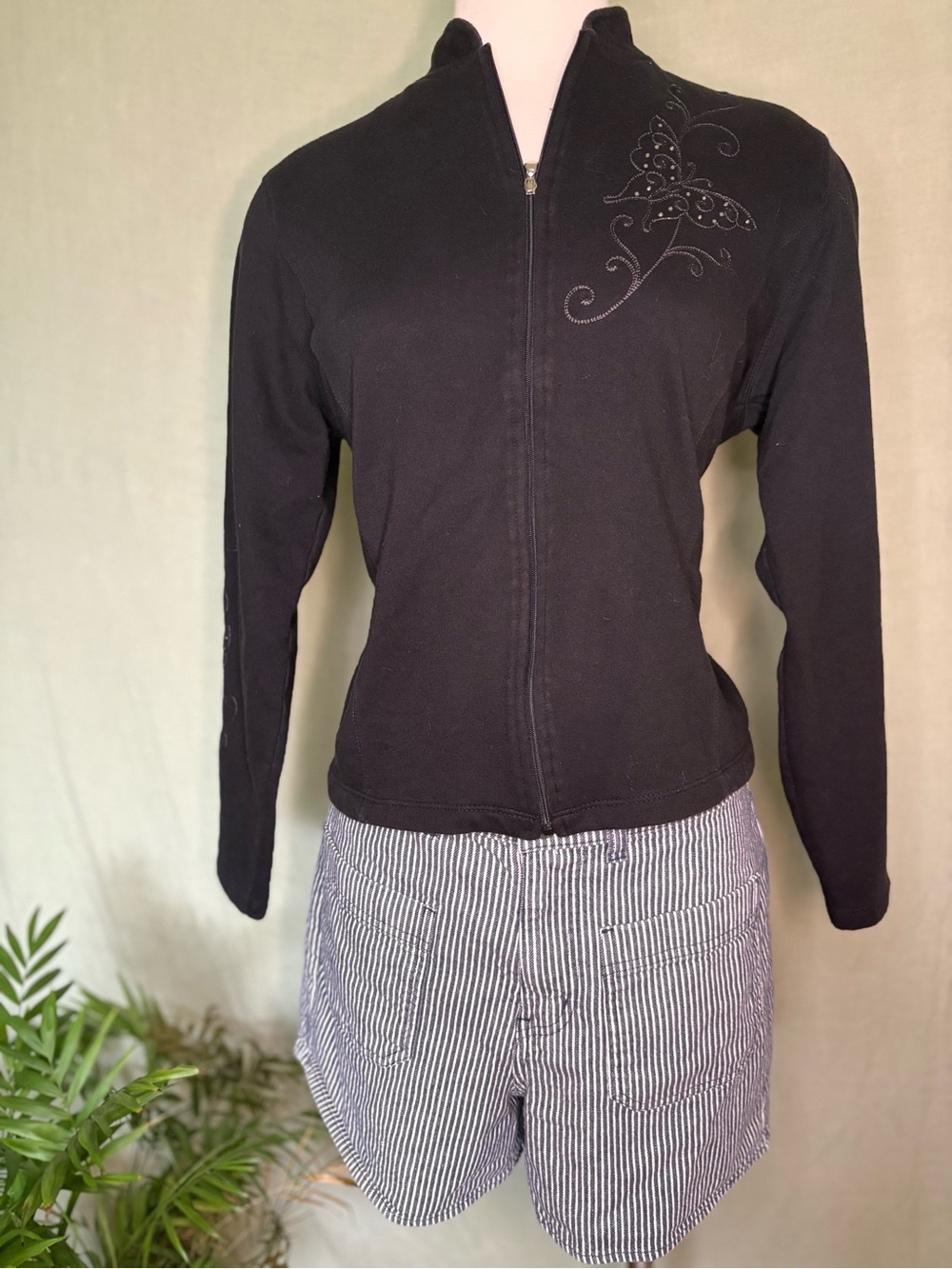 Black Embroidered Butterfly ZipUp Jacket Y2K Zara Larsson